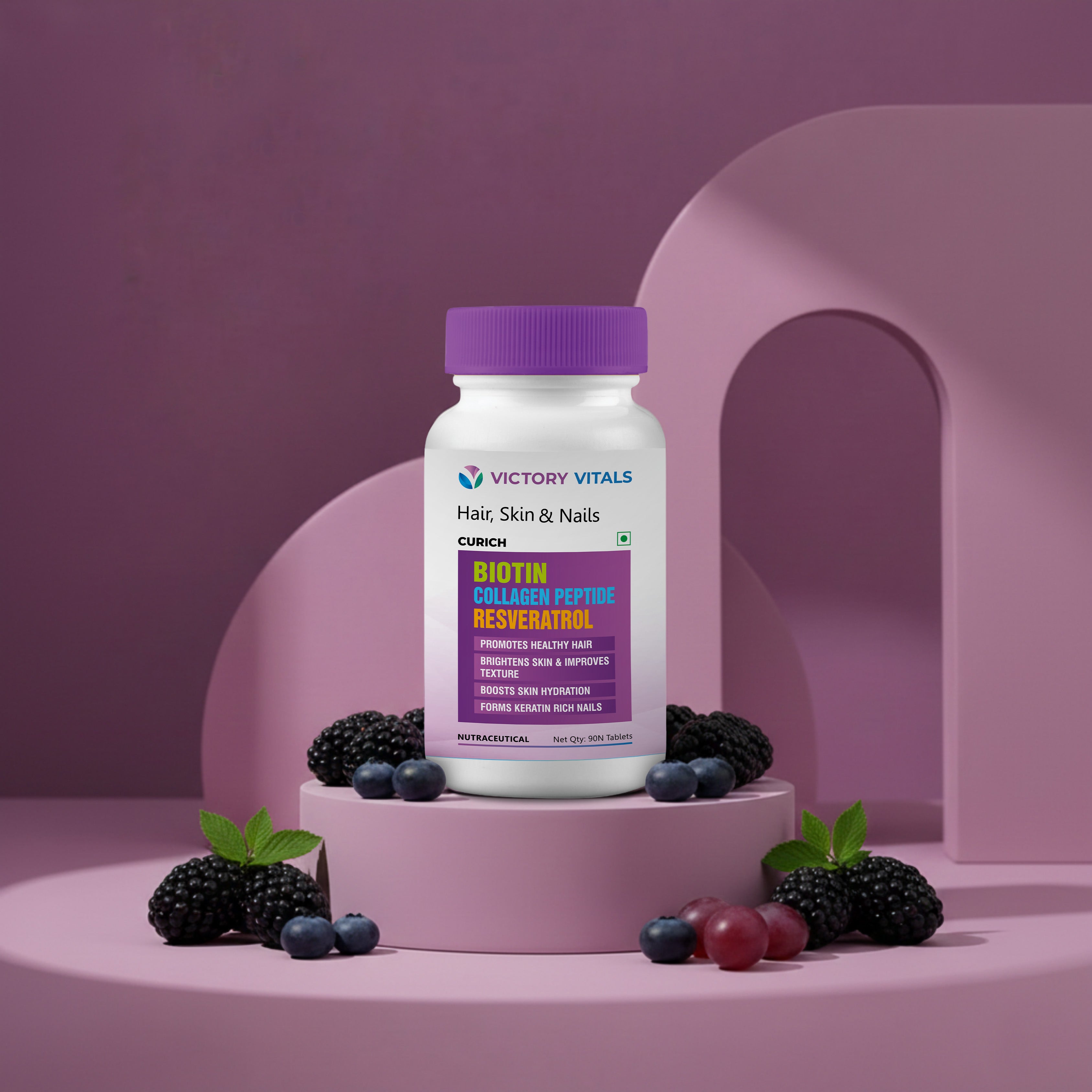 Multivitamins + Veg Collagen & Resveratrol | 90 Tablets | Hair, Skin & Nails Support