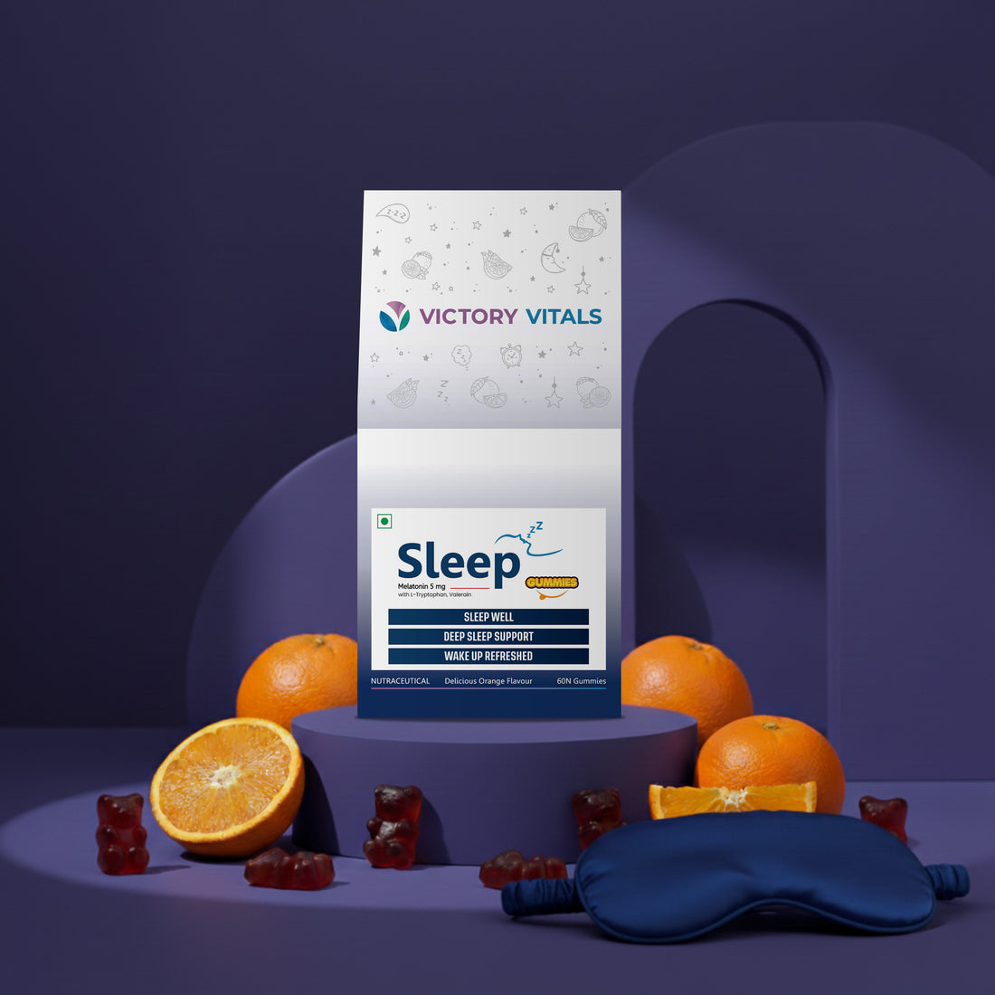 Sleep Well Gummies | Orange Flavoured | Melatonin, Valerian Root Extract & Tryptophan