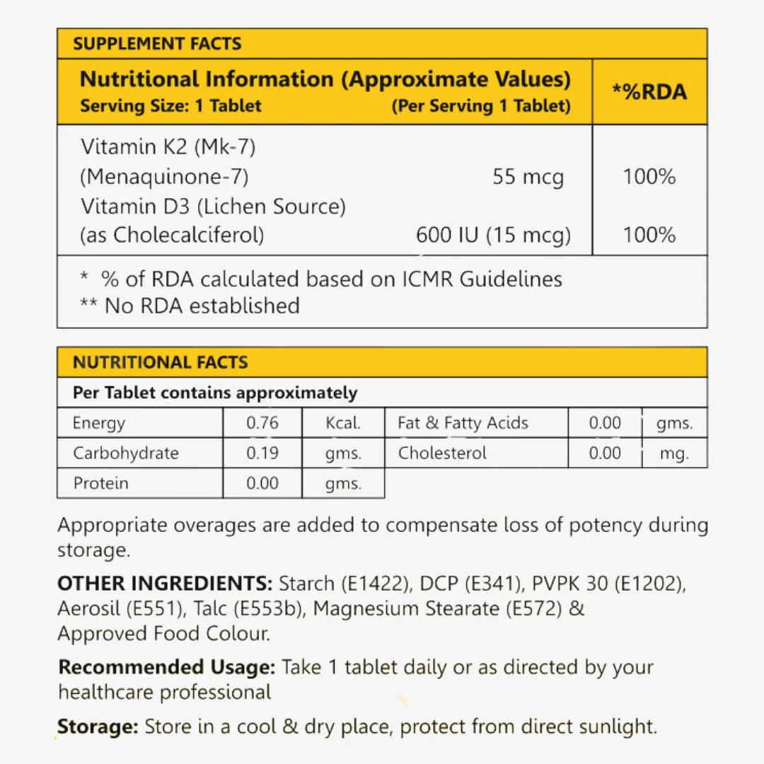 Vitamin D3-K2 | Strengthens Bones & Muscles (120 Tabs)