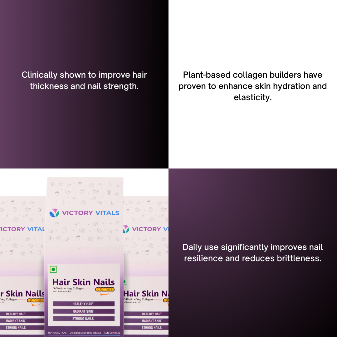 Hair, Skin & Nails Gummies | Strawberry Flavoured | Biotin, Collagen & Multivitamins